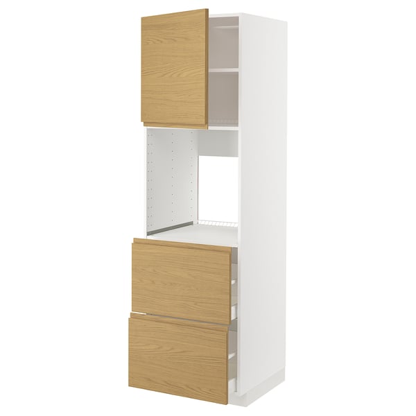 METOD / MAXIMERA - METOD / MAXIMERA Hi cab f ov w dr/2 frnts/2 hi drwrs, white/Voxtorp oak effect, 60x60x200 cm