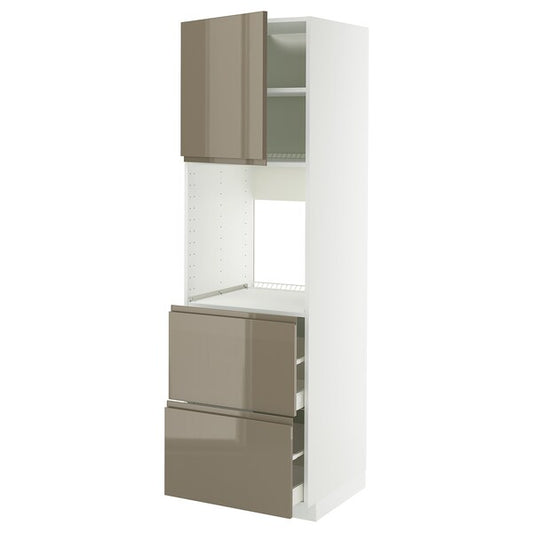METOD / MAXIMERA - Hi cab f ov w dr/2 frnts/2 hi drwrs, white/Voxtorp high-gloss dark grey-brown, 60x60x200 cm