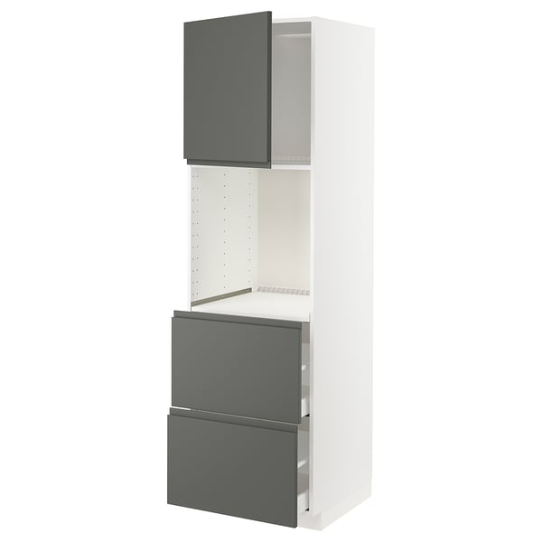 METOD / MAXIMERA hi cab f ov w dr/2 frnts/2 hi drwrs, white/Voxtorp dark grey, 60x60x200 cm