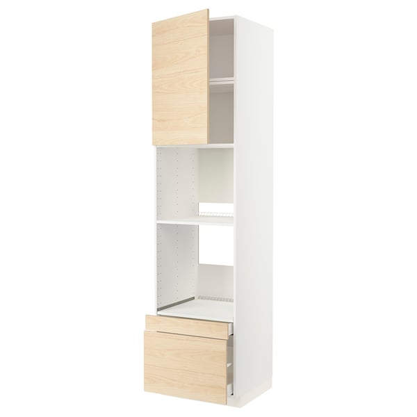 METOD / MAXIMERA hi cab f ov/combi ov w dr/2 drwrs, white/Askersund light ash effect, 60x60x240 cm