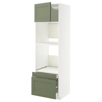 METOD / MAXIMERA hi cab f ov/combi ov w dr/2 drwrs, white/Axstad grey-green, 60x60x200 cm