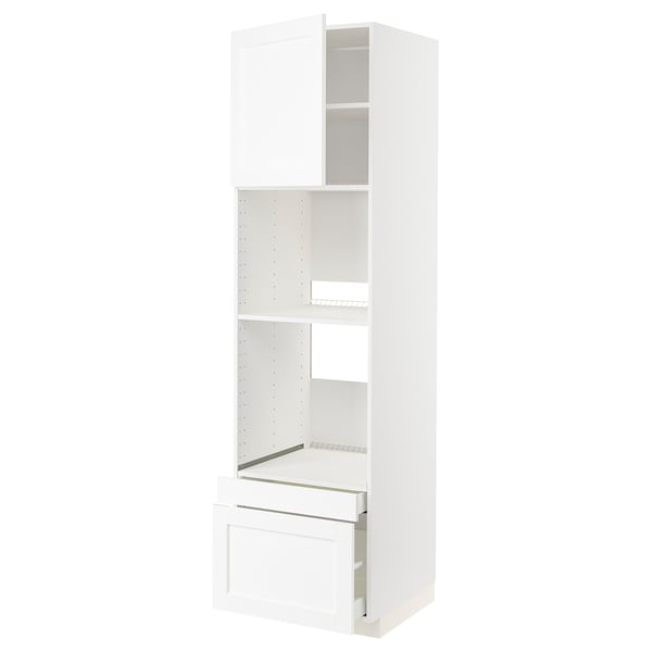 METOD / MAXIMERA hi cab f ov/combi ov w dr/2 drwrs, white Enköping/white wood effect, 60x60x220 cm