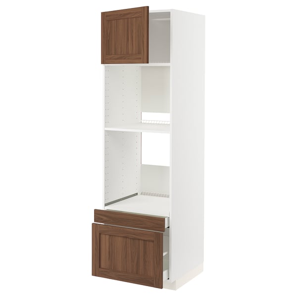 METOD / MAXIMERA - METOD / MAXIMERA Hi cab f ov/combi ov w dr/2 drwrs, white Enköping/brown walnut effect, 60x60x200 cm