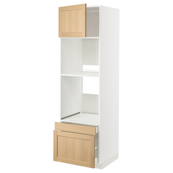 METOD / MAXIMERA - METOD / MAXIMERA Hi cab f ov/combi ov w dr/2 drwrs, white/Forsbacka oak, 60x60x200 cm