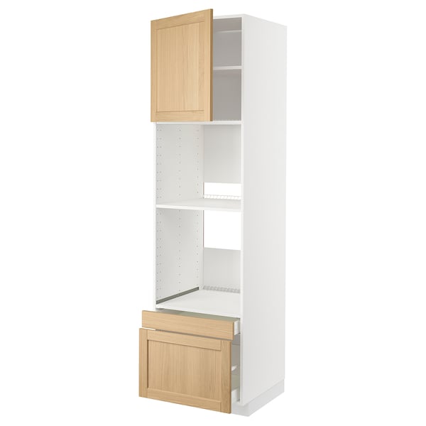 METOD / MAXIMERA hi cab f ov/combi ov w dr/2 drwrs, white/Forsbacka oak, 60x60x220 cm