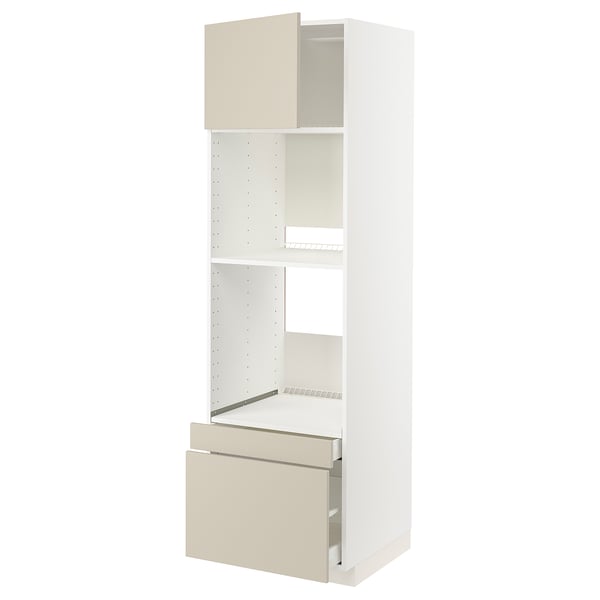 METOD / MAXIMERA - Hi cab f ov/combi ov w dr/2 drwrs, white/Havstorp beige , 60x60x200 cm