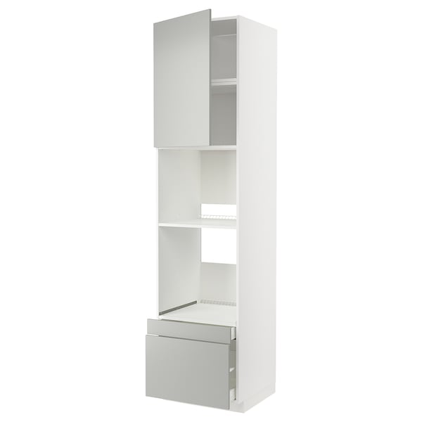 METOD / MAXIMERA - Hi cab f ov/combi ov w dr/2 drwrs, white/Havstorp light grey, 60x60x240 cm