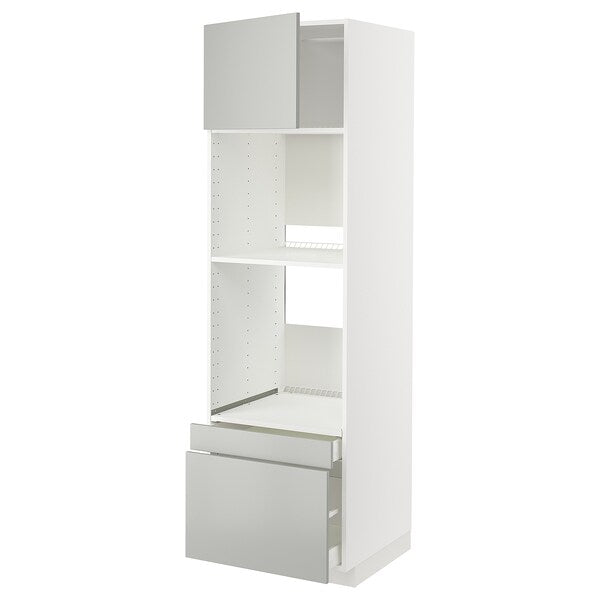 METOD / MAXIMERA - Hi cab f ov/combi ov w dr/2 drwrs, white/Havstorp light grey, 60x60x200 cm