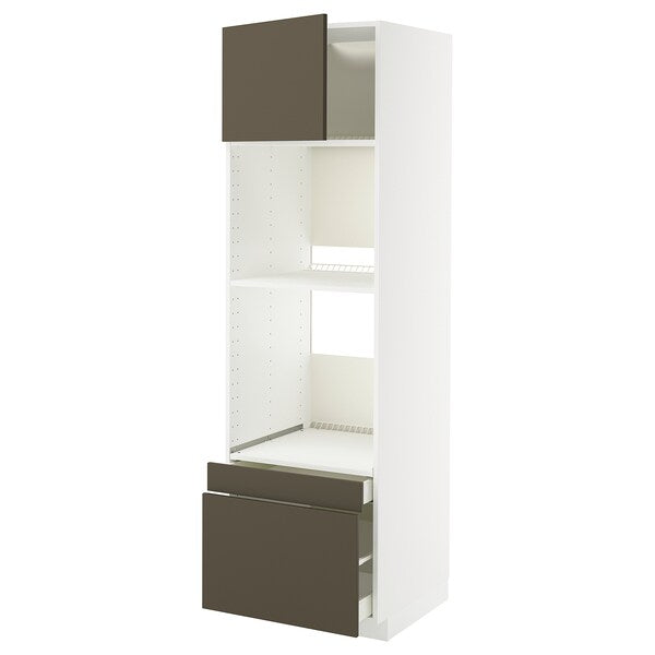 METOD / MAXIMERA - combi/oven cabinet combi/cass/2cass, white/Havstorp brown-beige,60x60x200 cm