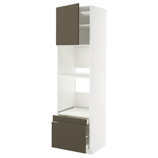 Ikea METOD / MAXIMERA - Hi cab f ov/combi ov w dr/2 drwrs, white/Havstorp brown-beige, 60x60x220 cm