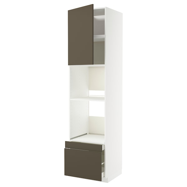 METOD / MAXIMERA - combi/oven cabinet combi/cass/2cass, white/Havstorp brown-beige,60x60x240 cm