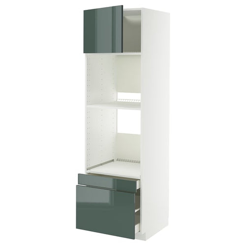 METOD / MAXIMERA hi cab f ov/combi ov w dr/2 drwrs, white/Kallarp high-gloss dark grey-green, 60x60x200 cm