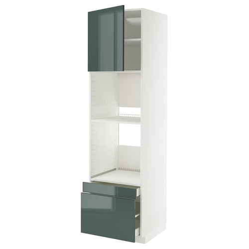 METOD / MAXIMERA hi cab f ov/combi ov w dr/2 drwrs, white/Kallarp high-gloss dark grey-green, 60x60x220 cm