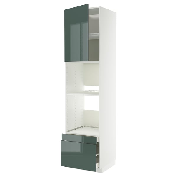 METOD / MAXIMERA - METOD / MAXIMERA Hi cab f ov/combi ov w dr/2 drwrs, white/Kallarp high-gloss dark grey-green, 60x60x240 cm