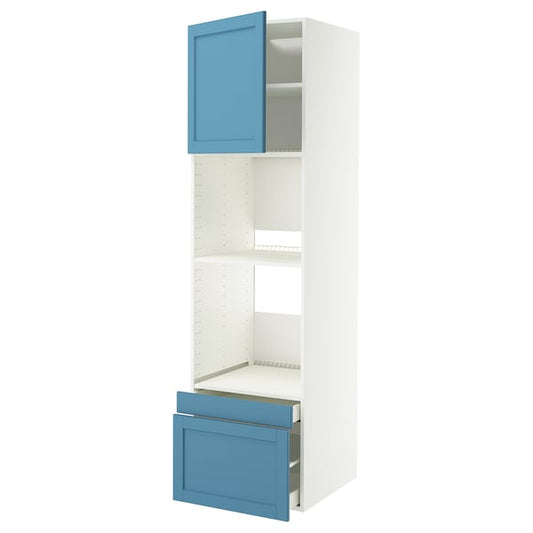 METOD / MAXIMERA combi/cass/2cass oven/oven cabinet, white/Lerhyttan blue, 60x60x220 cm