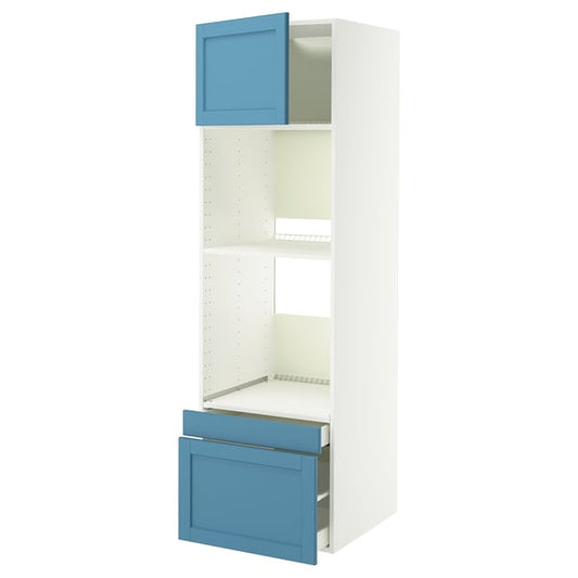 METOD / MAXIMERA combi/cass/2cass oven/oven cabinet, white/Lerhyttan blue, 60x60x200 cm