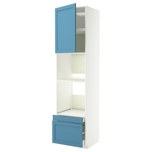 METOD / MAXIMERA combi/cass/2cass oven/oven cabinet, white/Lerhyttan blue, 60x60x240 cm