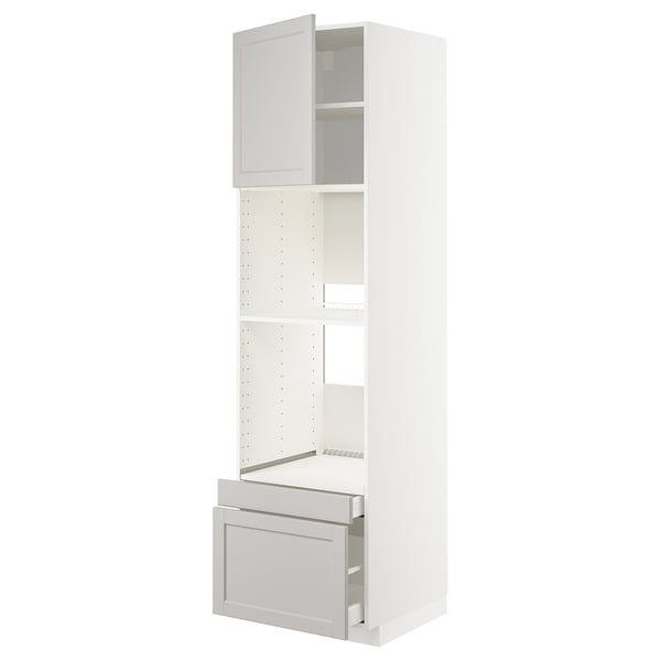 METOD / MAXIMERA hi cab f ov/combi ov w dr/2 drwrs, white/Lerhyttan light grey, 60x60x220 cm