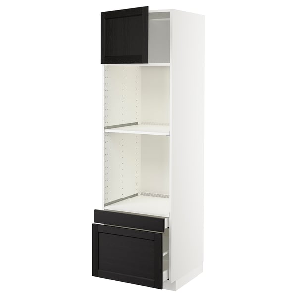 METOD / MAXIMERA - Hi cab f ov/combi ov w dr/2 drwrs, white/Lerhyttan black stained , 60x60x200 cm