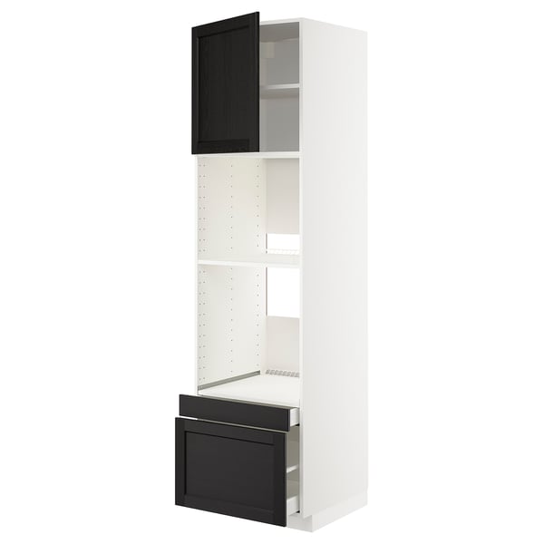 METOD / MAXIMERA hi cab f ov/combi ov w dr/2 drwrs, white/Lerhyttan black stained, 60x60x220 cm