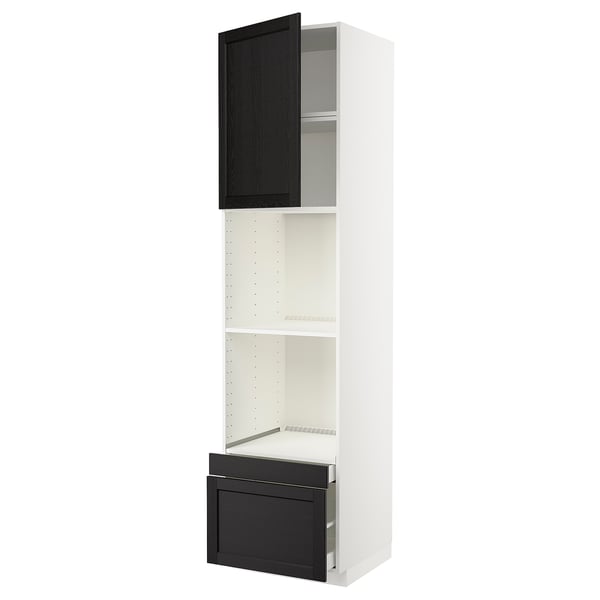 METOD / MAXIMERA - Hi cab f ov/combi ov w dr/2 drwrs, white/Lerhyttan black stained , 60x60x240 cm