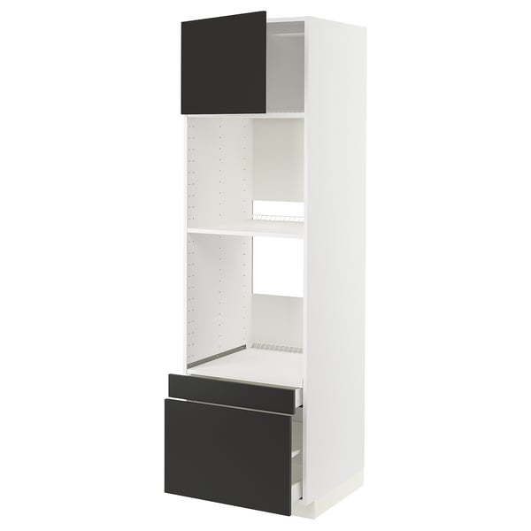 METOD / MAXIMERA hi cab f ov/combi ov w dr/2 drwrs, white/Nickebo matt anthracite, 60x60x200 cm