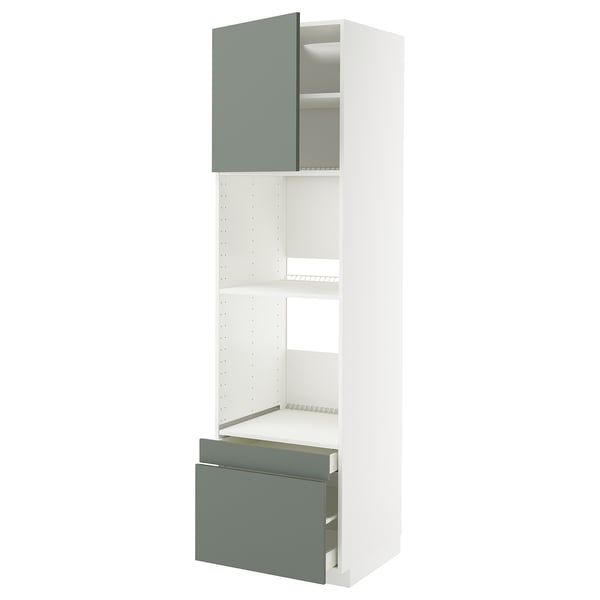 METOD / MAXIMERA hi cab f ov/combi ov w dr/2 drwrs, white/Nickebo matt grey-green, 60x60x220 cm