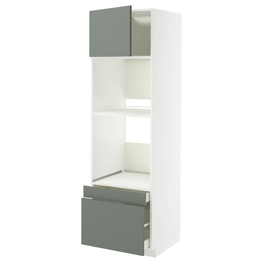 Ikea METOD / MAXIMERA - Hi cab f ov/combi ov w dr/2 drwrs, white/Nickebo matt grey-green, 60x60x200 cm