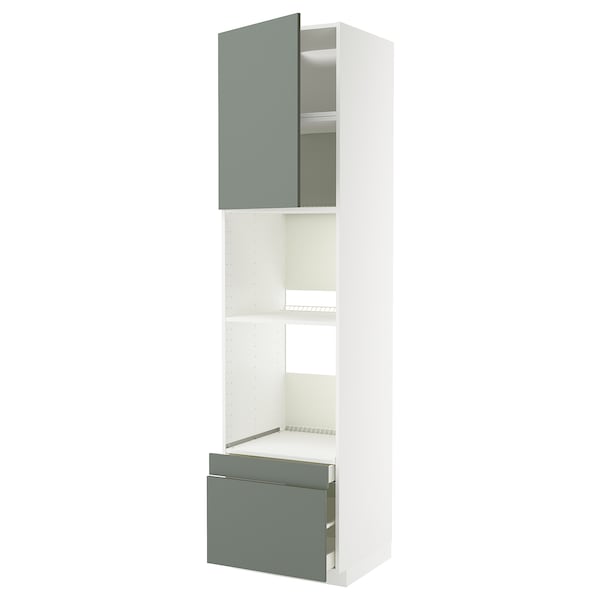 Ikea METOD / MAXIMERA - Hi cab f ov/combi ov w dr/2 drwrs, white/Nickebo matt grey-green, 60x60x240 cm