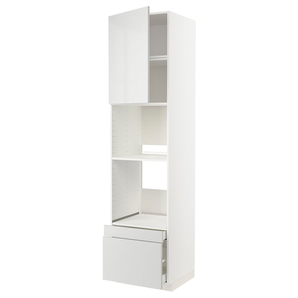 METOD / MAXIMERA hi cab f ov/combi ov w dr/2 drwrs, white/Ringhult light grey, 60x60x240 cm