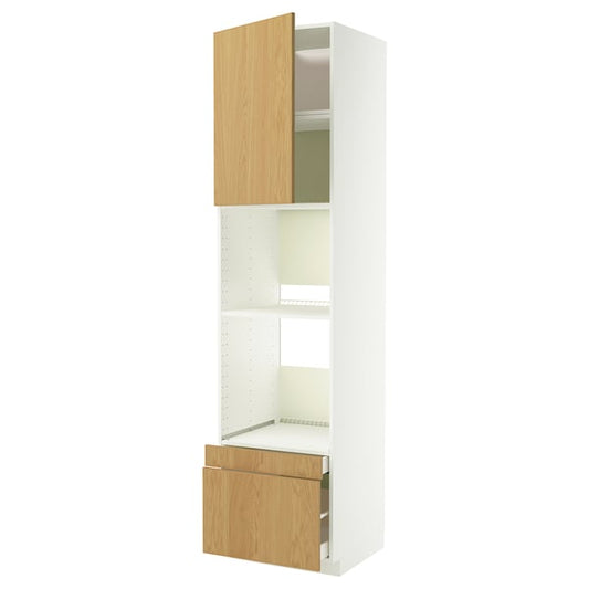 METOD / MAXIMERA combi/cass/2cass oven/oven cabinet, white/Sinarp oak veneer, 60x60x240 cm