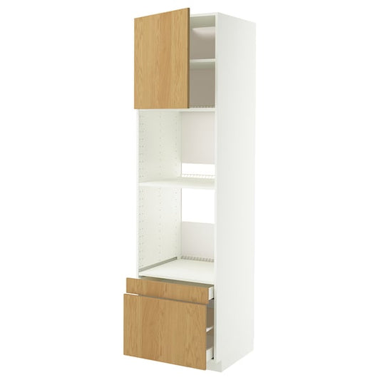 METOD / MAXIMERA combi/cass/2cass oven/oven cabinet, white/Sinarp oak veneer, 60x60x220 cm