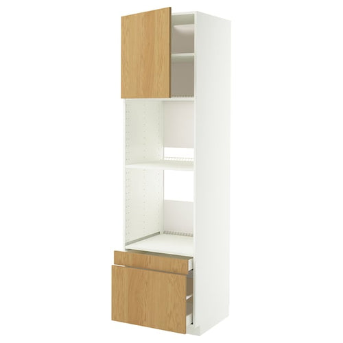 METOD / MAXIMERA hi cab f ov/combi ov w dr/2 drwrs, white/Sinarp oak veneer, 60x60x220 cm
