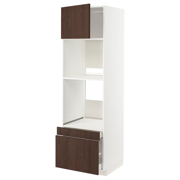 METOD / MAXIMERA hi cab f ov/combi ov w dr/2 drwrs, white/Sinarp brown, 60x60x200 cm