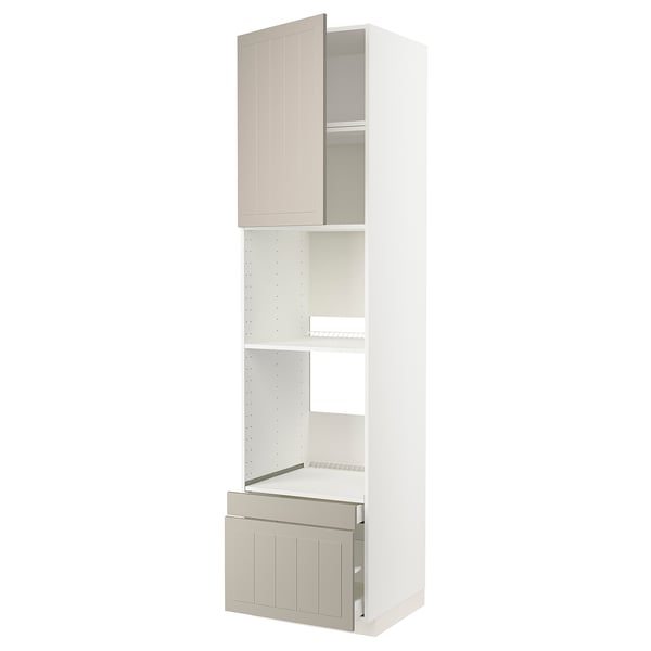METOD / MAXIMERA - Hi cab f ov/combi ov w dr/2 drwrs, white/Stensund beige , 60x60x240 cm