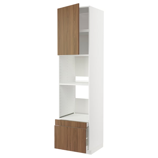 METOD / MAXIMERA hi cab f ov/combi ov w dr/2 drwrs, white/Tistorp brown walnut effect, 60x60x240 cm