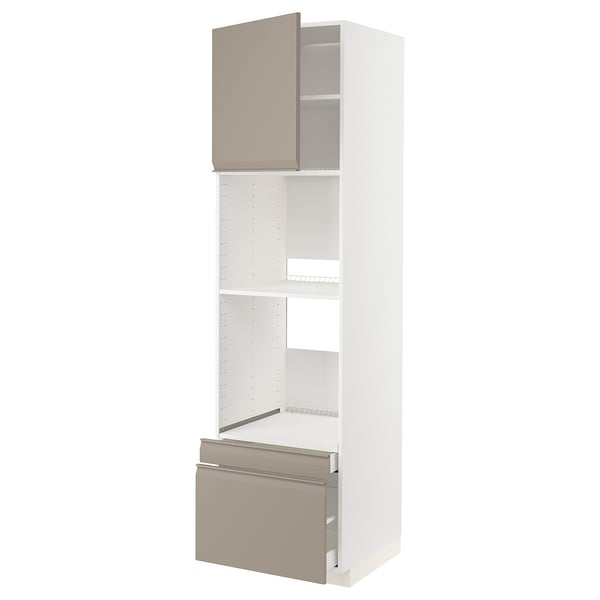 METOD / MAXIMERA - METOD / MAXIMERA Hi cab f ov/combi ov w dr/2 drwrs, white/Upplöv matt dark beige, 60x60x220 cm