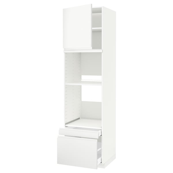 METOD / MAXIMERA hi cab f ov/combi ov w dr/2 drwrs, white/Voxtorp matt white, 60x60x220 cm