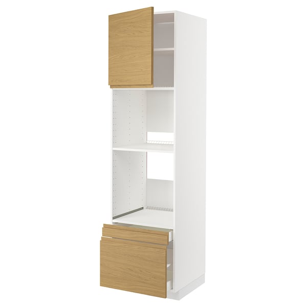 METOD / MAXIMERA - METOD / MAXIMERA Hi cab f ov/combi ov w dr/2 drwrs, white/Voxtorp oak effect, 60x60x220 cm