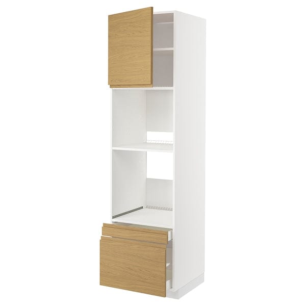 METOD / MAXIMERA - METOD / MAXIMERA Hi cab f ov/combi ov w dr/2 drwrs, white/Voxtorp oak effect, 60x60x220 cm