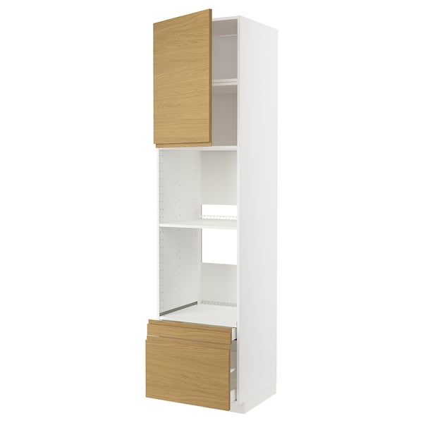 METOD / MAXIMERA - METOD / MAXIMERA Hi cab f ov/combi ov w dr/2 drwrs, white/Voxtorp oak effect, 60x60x240 cm