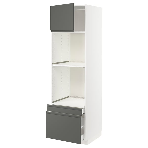 METOD / MAXIMERA hi cab f ov/combi ov w dr/2 drwrs, white/Voxtorp dark grey, 60x60x200 cm
