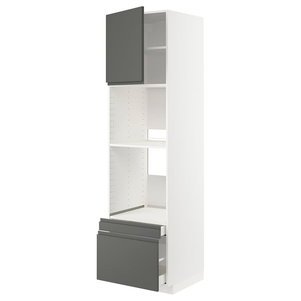 METOD / MAXIMERA - Hi cab f ov/combi ov w dr/2 drwrs, white/Voxtorp dark grey, 60x60x220 cm