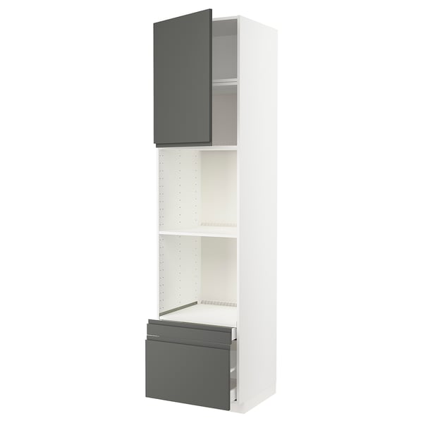 METOD / MAXIMERA hi cab f ov/combi ov w dr/2 drwrs, white/Voxtorp dark grey, 60x60x240 cm