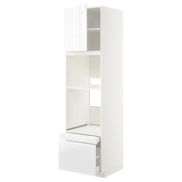 METOD / MAXIMERA hi cab f ov/combi ov w dr/2 drwrs, white/Voxtorp high-gloss/white, 60x60x220 cm