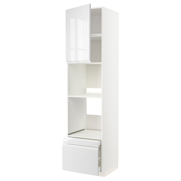 METOD / MAXIMERA hi cab f ov/combi ov w dr/2 drwrs, white/Voxtorp high-gloss/white, 60x60x240 cm