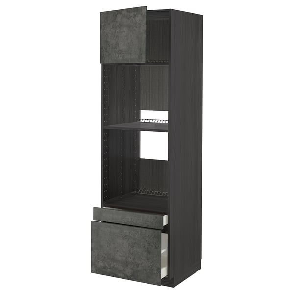 METOD / MAXIMERA hi cab f ov/combi ov w dr/2 drwrs, black/Kalhyttan dark grey concrete effect, 60x60x200 cm