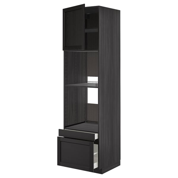 METOD / MAXIMERA hi cab f ov/combi ov w dr/2 drwrs, black/Lerhyttan black stained, 60x60x220 cm