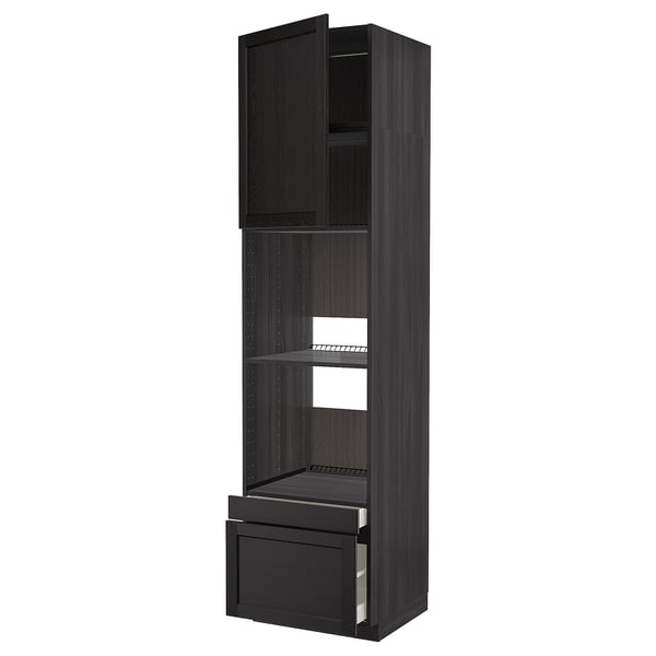 METOD / MAXIMERA hi cab f ov/combi ov w dr/2 drwrs, black/Lerhyttan black stained, 60x60x240 cm