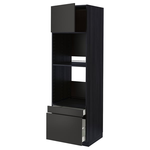 METOD / MAXIMERA - METOD / MAXIMERA Hi cab f ov/combi ov w dr/2 drwrs, black/Nickebo matt anthracite, 60x60x200 cm